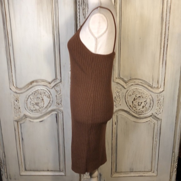 7 For All Mankind Burnt Sienna Ribbed Knit Spaghetti Strap Slip Dress Size Med. - Picture 6 of 11